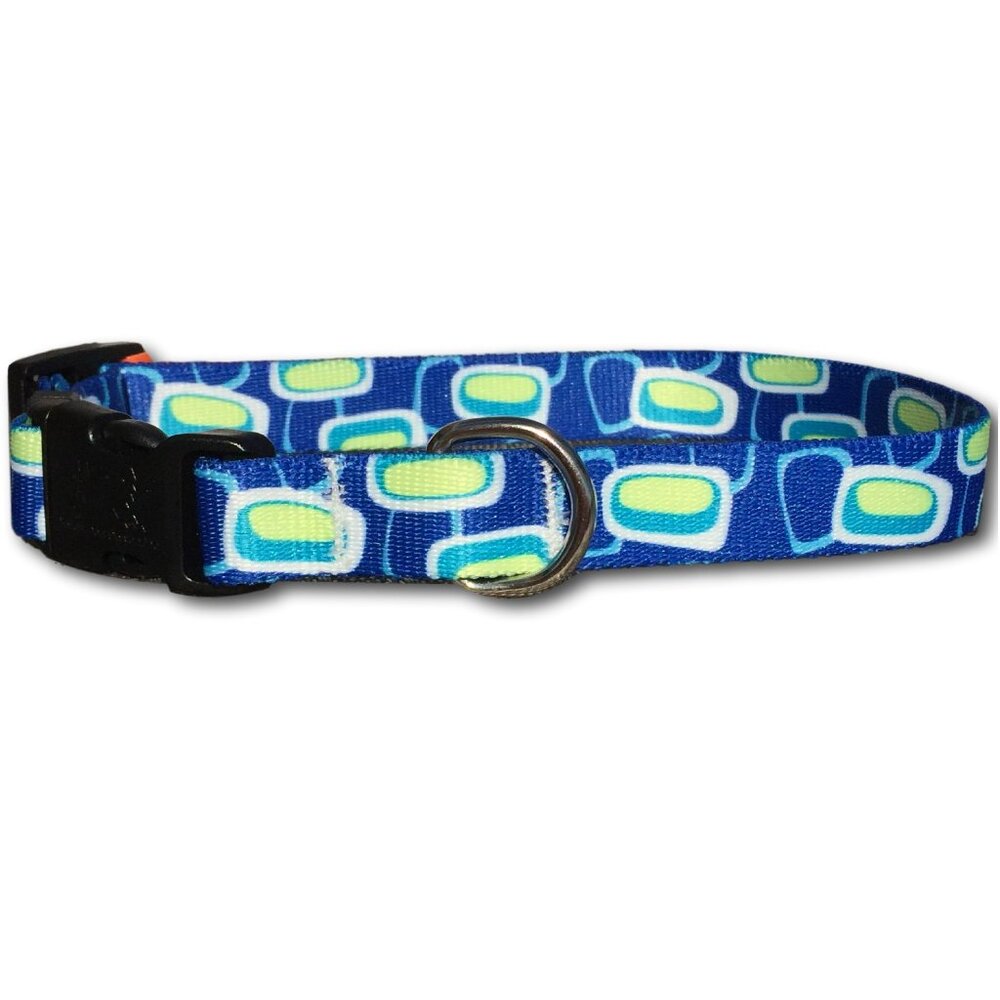 Size Medium Geometric Blue Dog Collar by Yellow Dog Designs